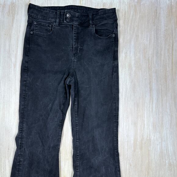 American Eagle Next Level Stretch Black Super High Rise Flare Denim Jeans 10 - Picture 2 of 16